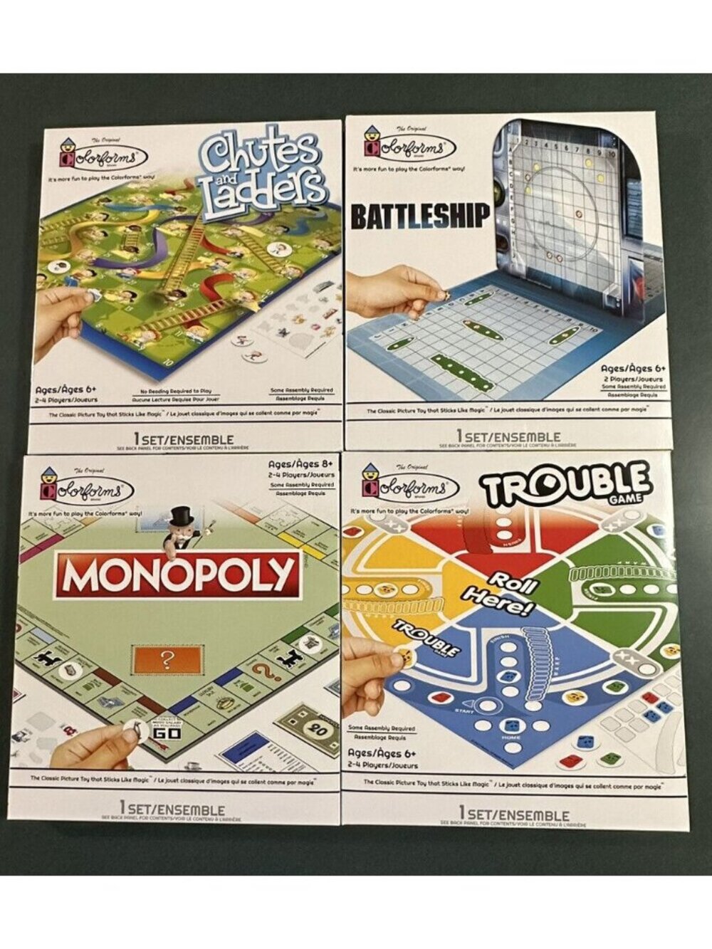 Colorforms Hasbro Board Games Trouble, Chutes&Ladders, Monopoly, Battleship NIB